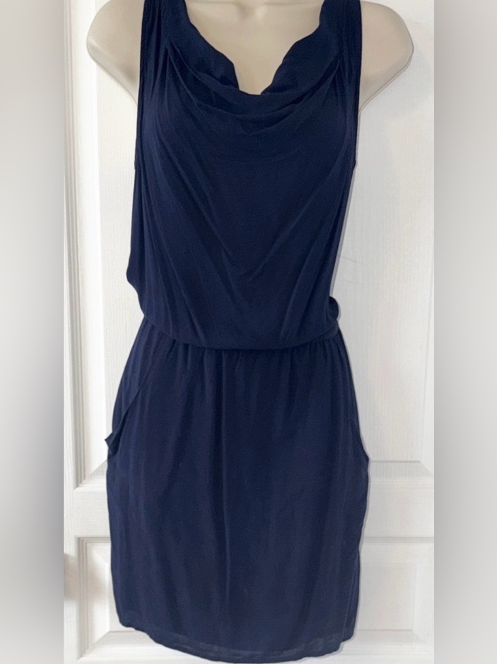 GAP Navy Cowl Neck Mini Dress Sleeveless Elastic Waist Pockets S
